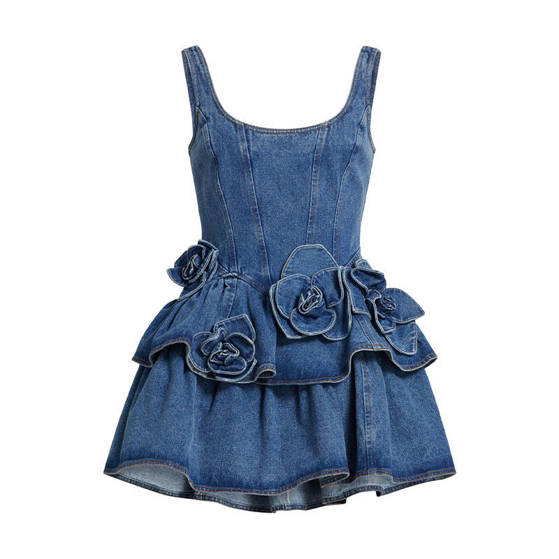 Adorable Flower Denim Dress