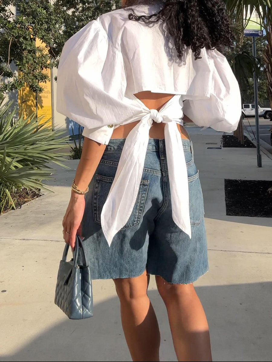 Puff Sleeve Open-Back Shirt