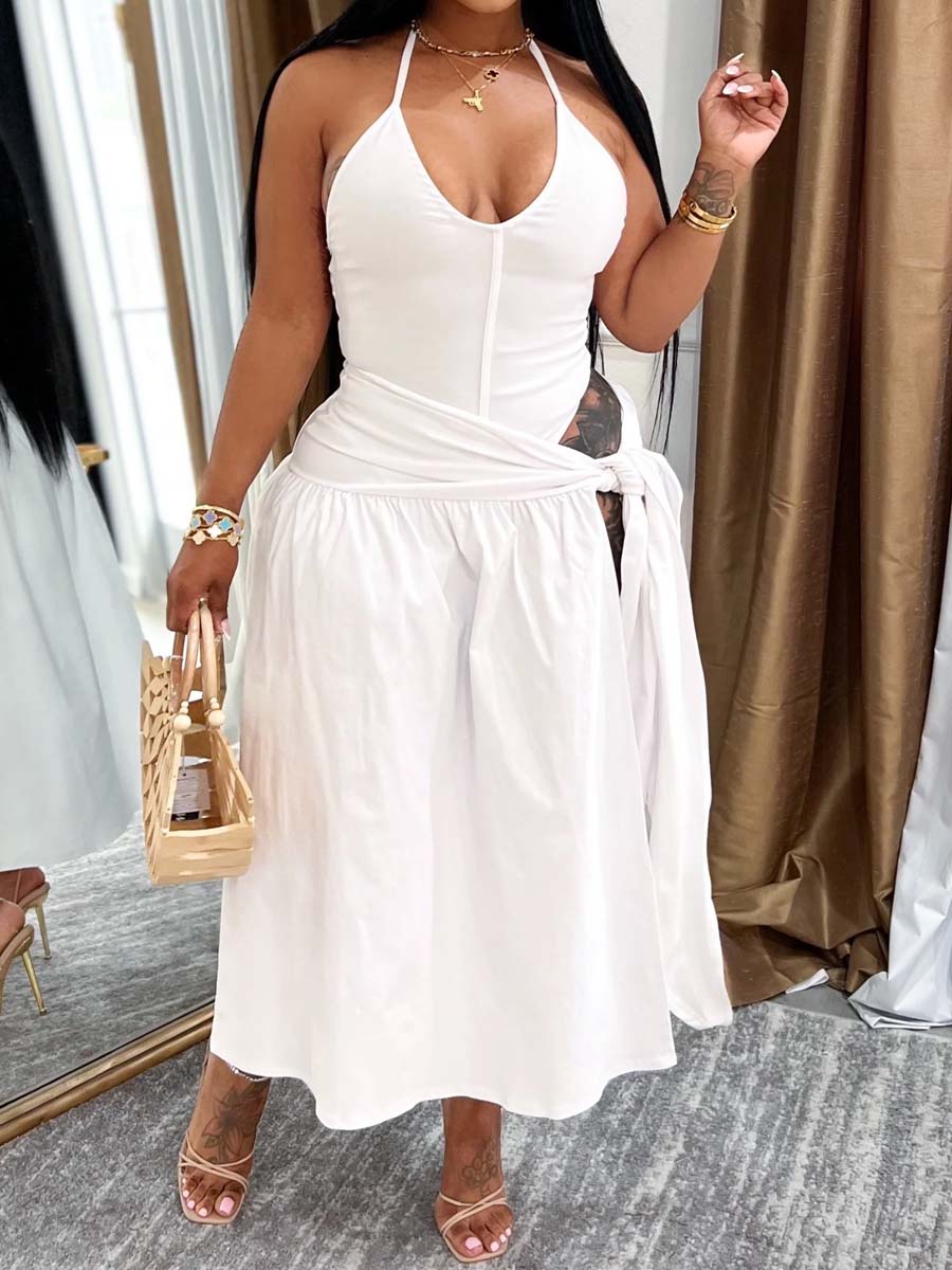 Fashion Sexy Backless Lace-Up Two Pieces Dress