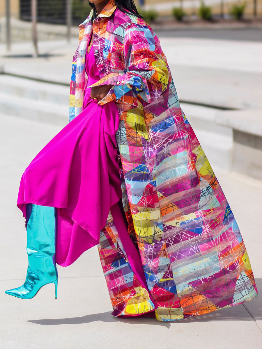 Fashion Mesh Printed Dress Coat