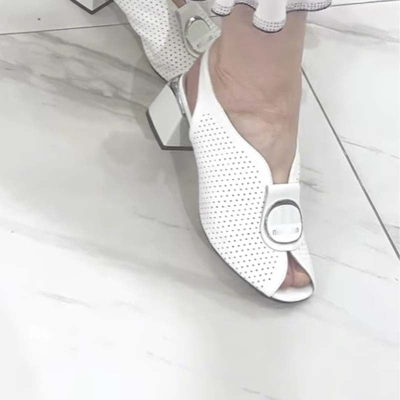 Hollowed Out Thick Heeled Fish-toe Sandals