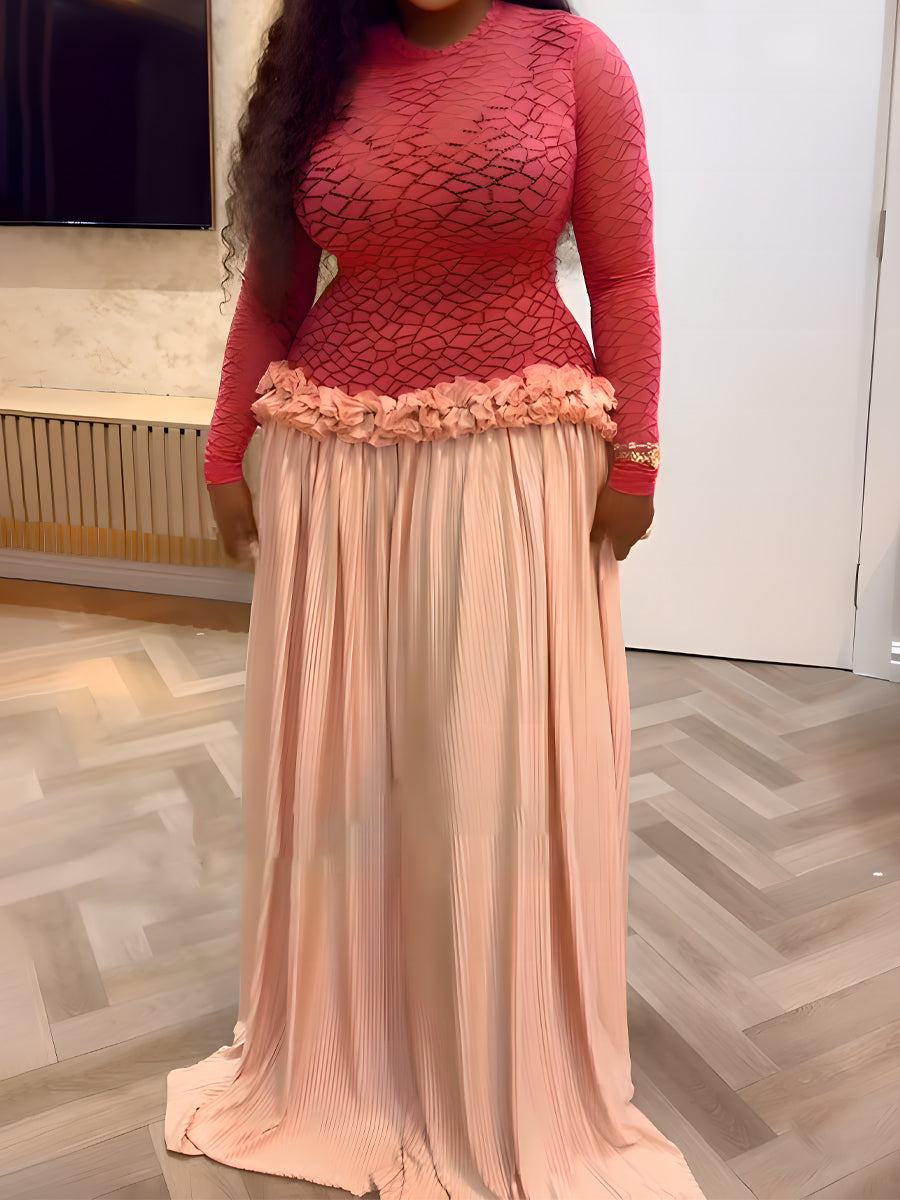 Printed Ruffled Patchwork Maxi Dress