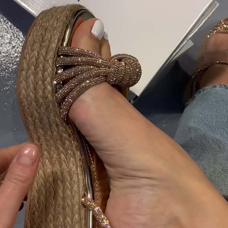 Rhinestone Sparkle Woven Platform Wedge Sandals