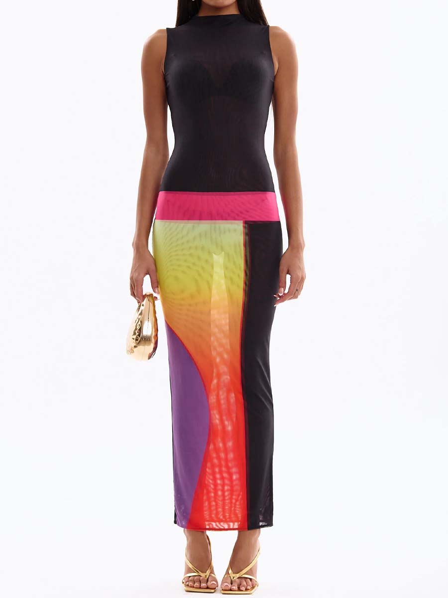 Sleeveless Color Block Maxi Dress