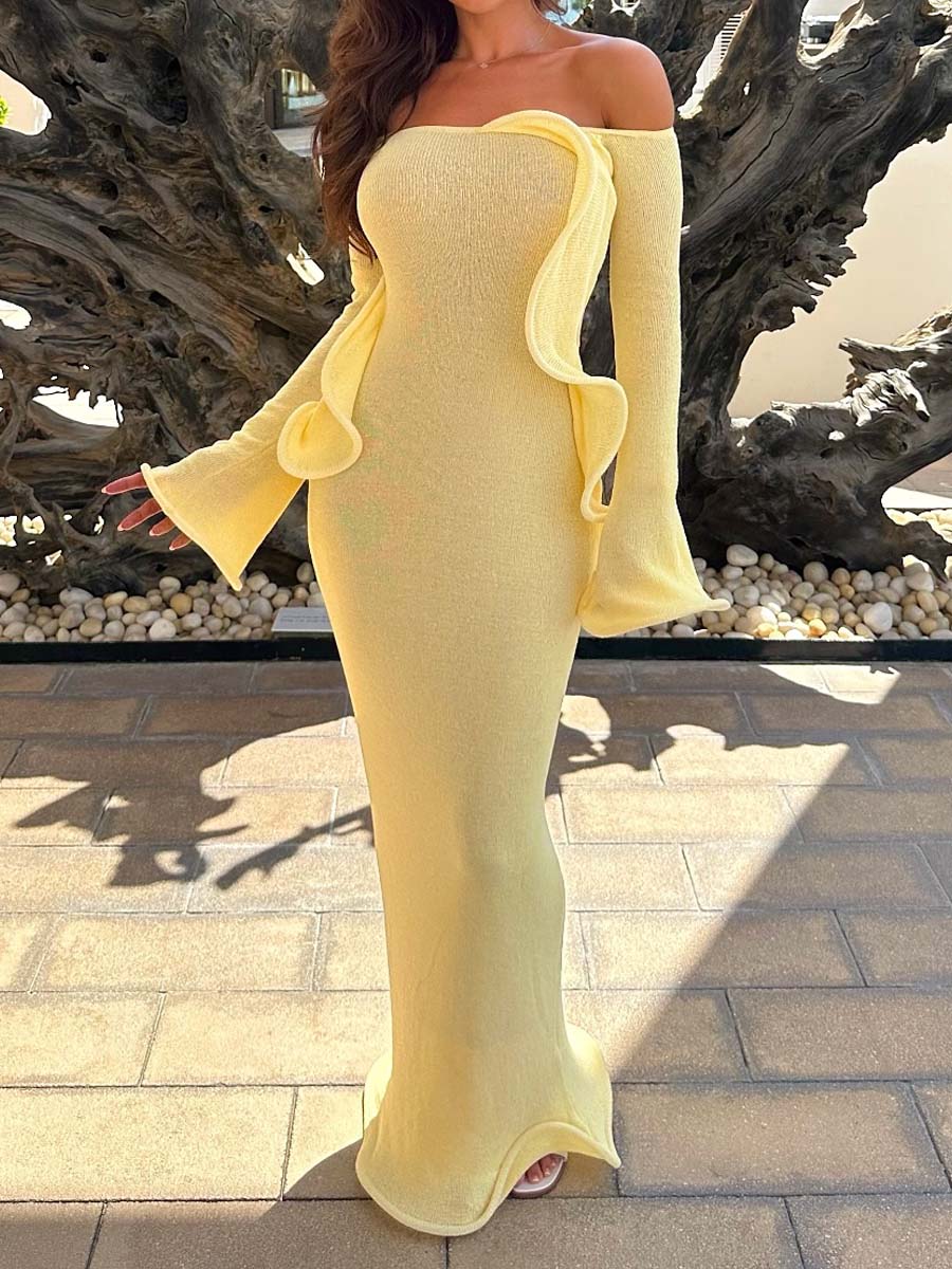 Off Shoulder Knitted Maxi Dress