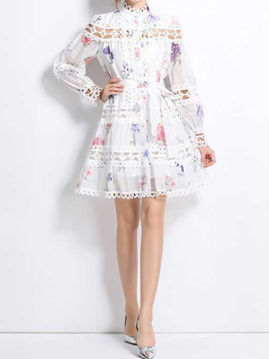 Classy Stand Collar Printed Dress