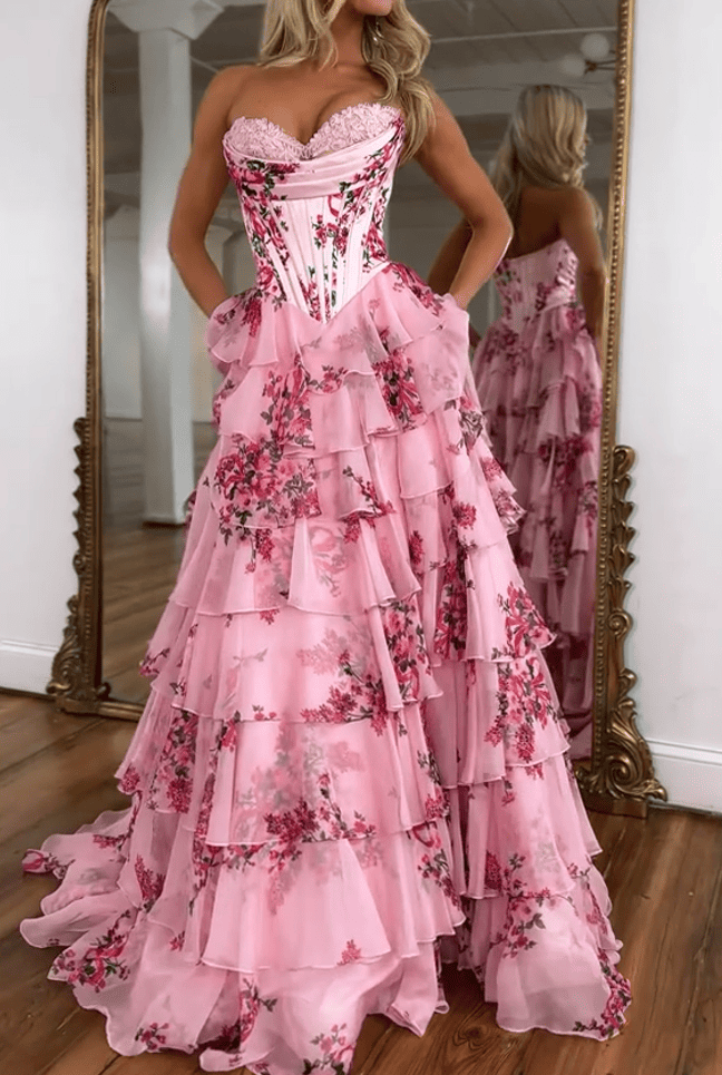 （⏰Limited Time Offer 49% OFF）Sexy Pink Floral Corset Dress