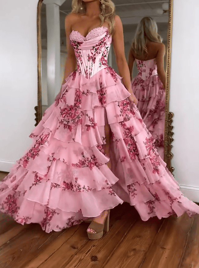 （⏰Limited Time Offer 49% OFF）Sexy Pink Floral Corset Dress