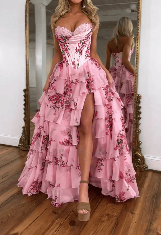 （⏰Limited Time Offer 49% OFF）Sexy Pink Floral Corset Dress