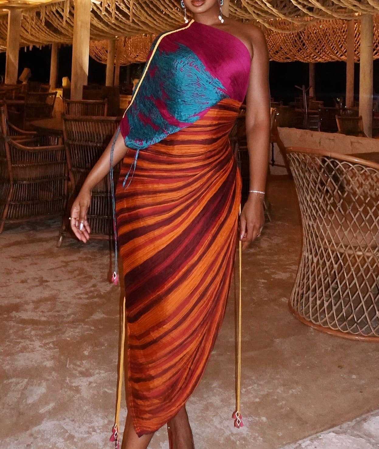 Printed Multicolor Pleated Irregular Dress