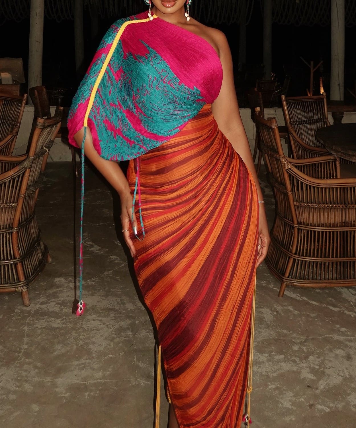 Printed Multicolor Pleated Irregular Dress