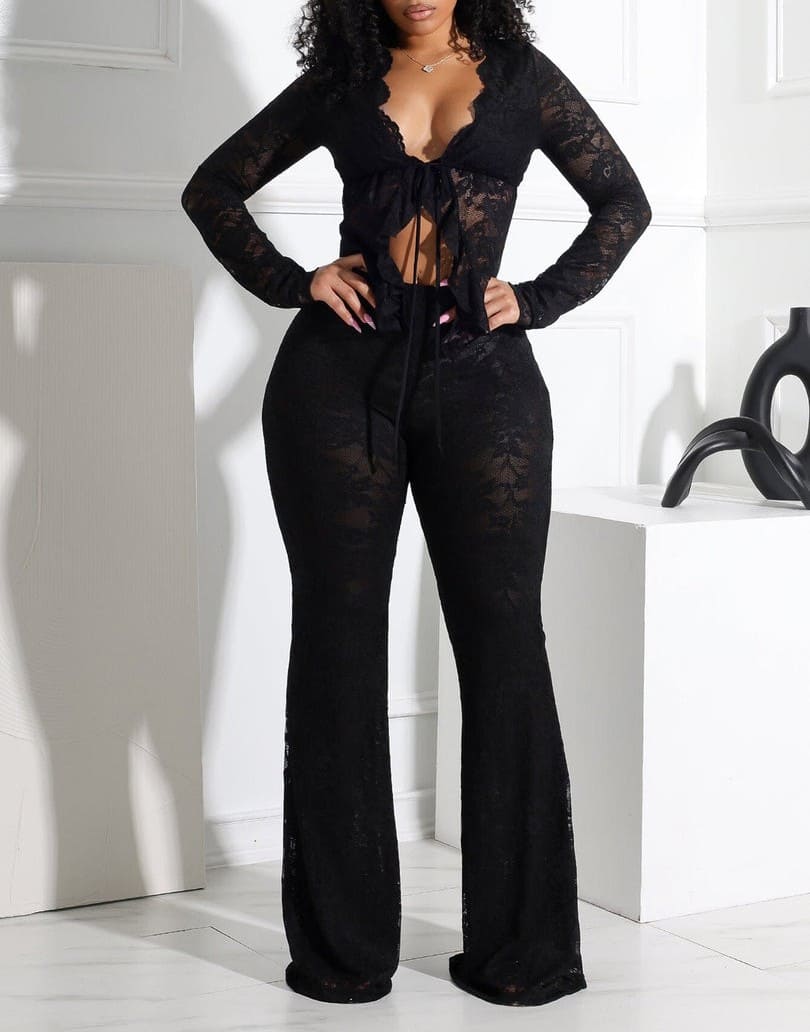 Lace Top & Wide Pants SET