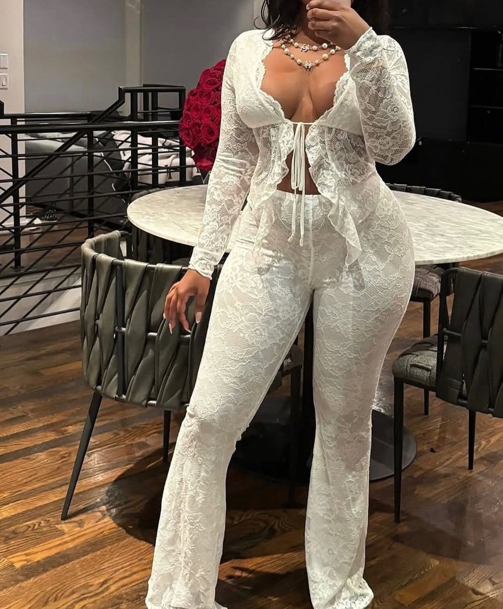 Lace Top & Wide Pants SET