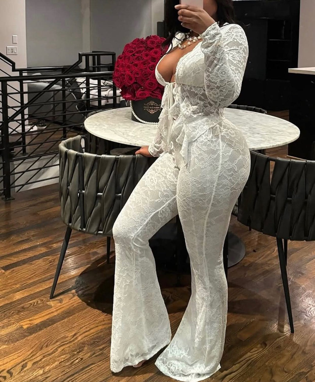 Lace Top & Wide Pants SET