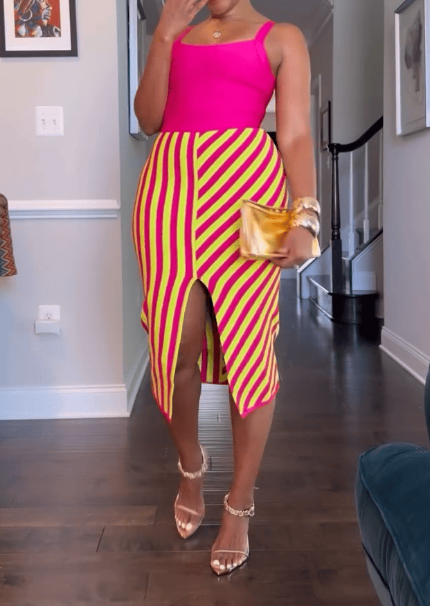 Multi-color Patchwork Striped Midi Dress