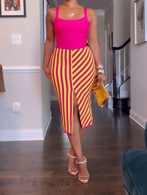 Multi-color Patchwork Striped Midi Dress