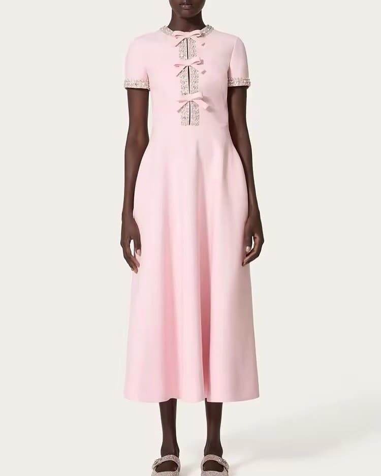 Pink Rhinestone Midi Dress