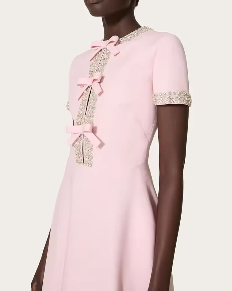 Pink Rhinestone Midi Dress