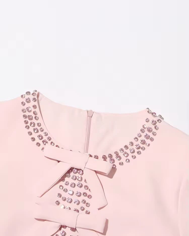 Pink Rhinestone Midi Dress