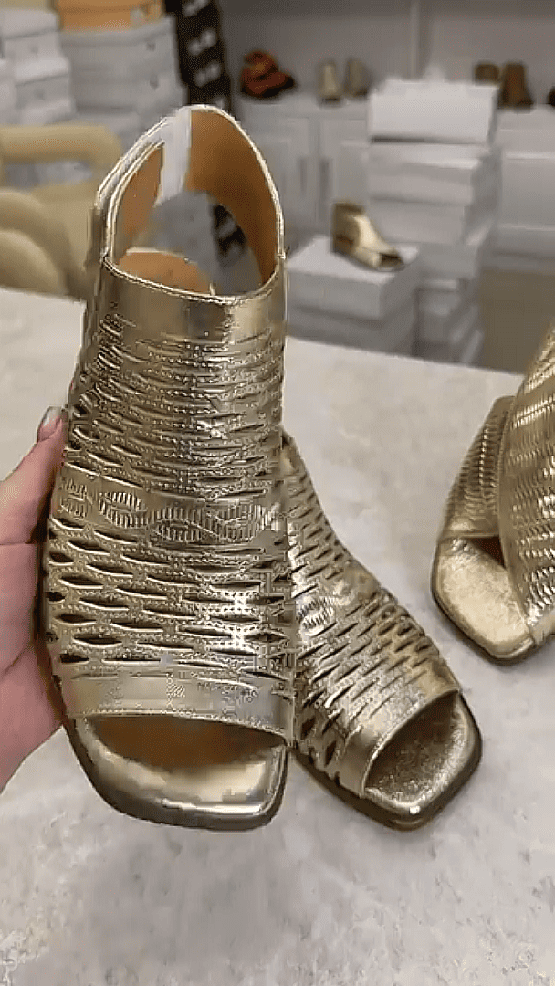 Stylish golden hollow fish mouth ankle sandals