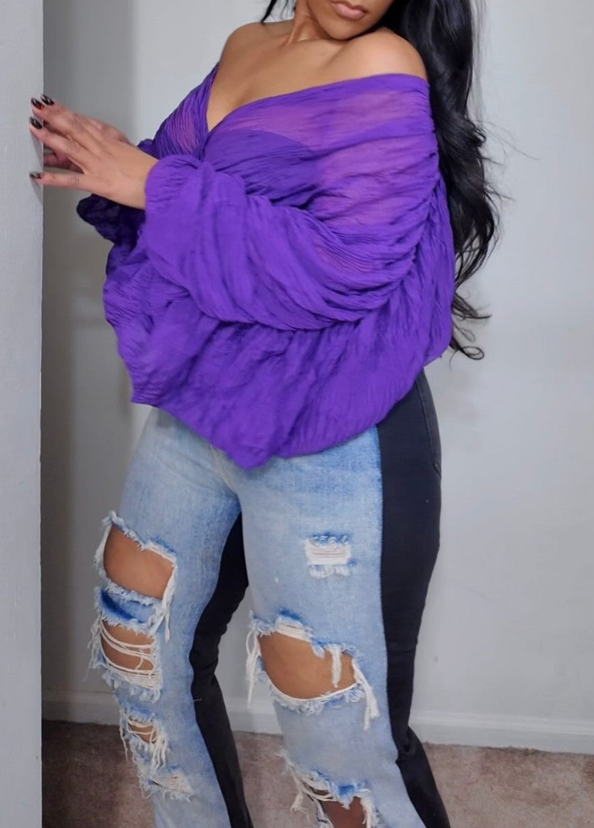 Pleated Puff Sleeve Fashion Top