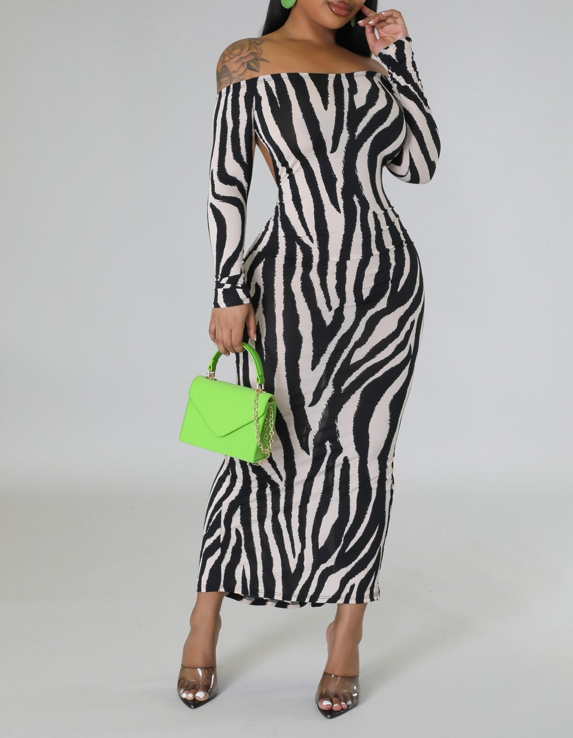 Zebra Backless Maxi Dress