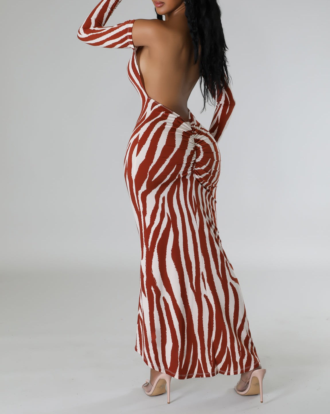 Zebra Backless Maxi Dress