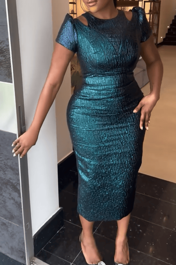 Two Toned Brocade Midi Dress