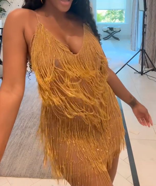 Gold Rhinestone Fringe Dress