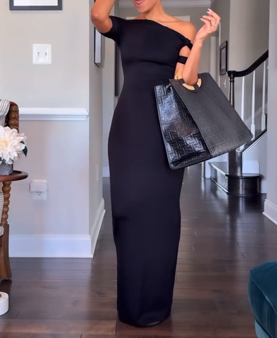 Solid Color Elegant Strapless Maxi Dress