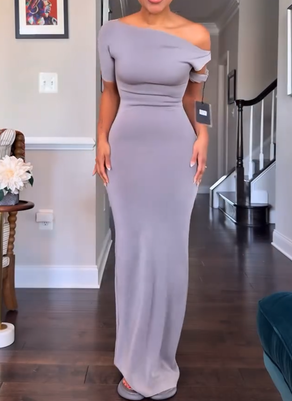 Solid Color Elegant Strapless Maxi Dress