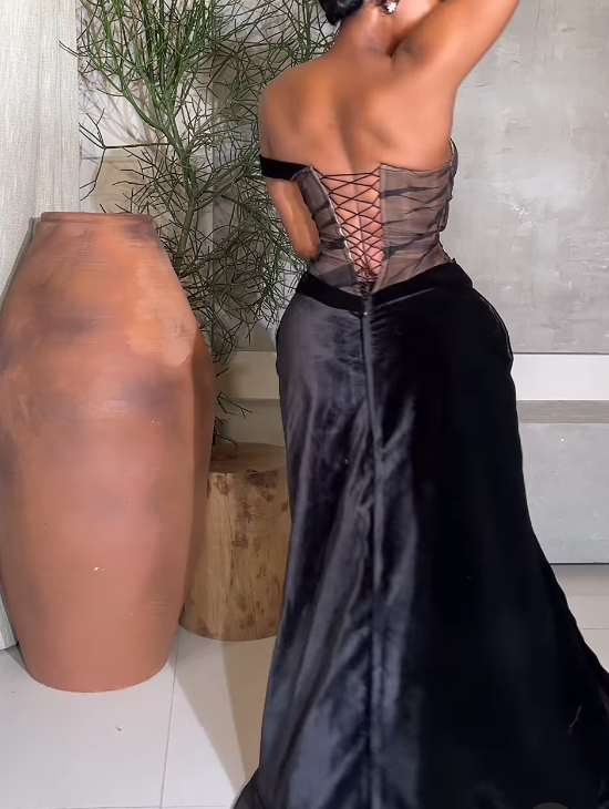 Black Velvet Corset Slit Maxi Dress