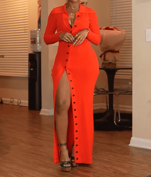 Knitted Button Slit Maxi Dress