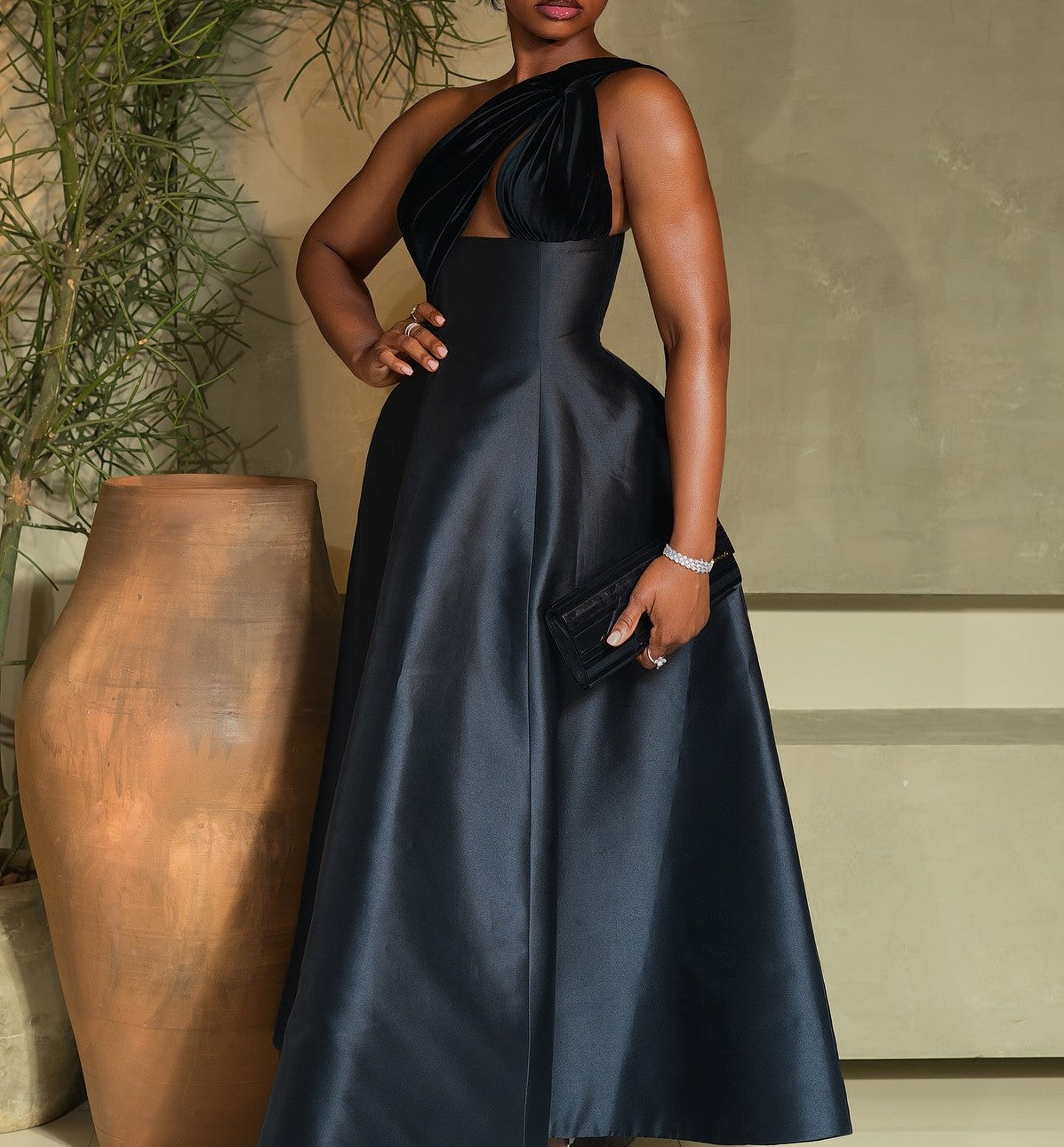 Satin One Shoulder Neck Sleeveless Dress