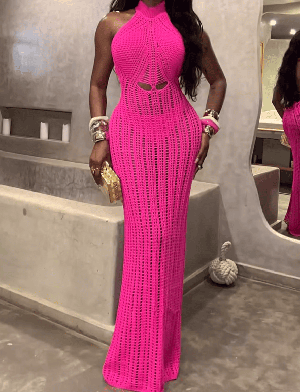 Rose Knit Cutout Maxi Dress