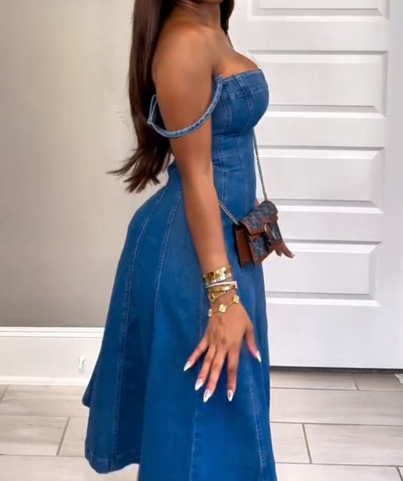 Stretch Denim Midi Dress