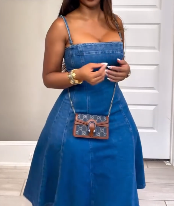 Stretch Denim Midi Dress
