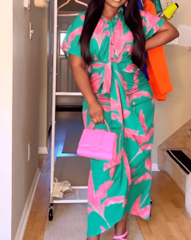 Floral Split Belted Midi Dress