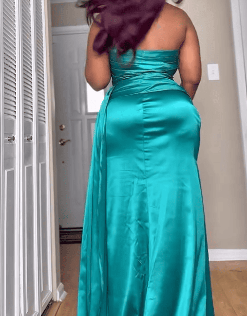 One-Shoulder Satin High Slit Evening Dresses
