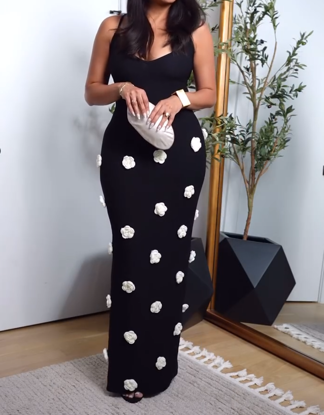 Knit Maxi Dress With Flowers