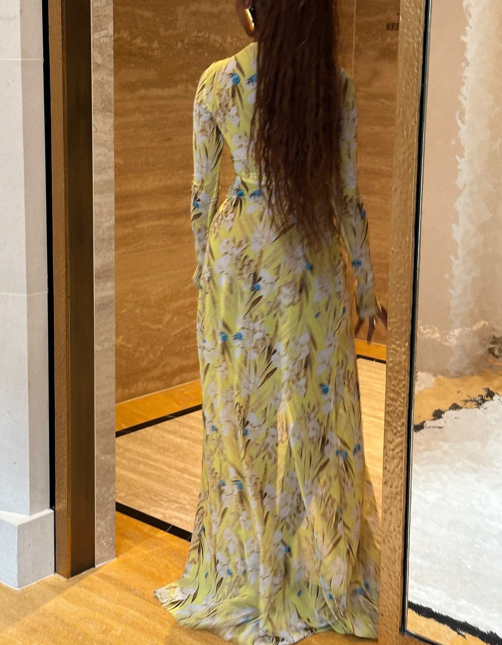 Yellow floral long-sleeved knot dress