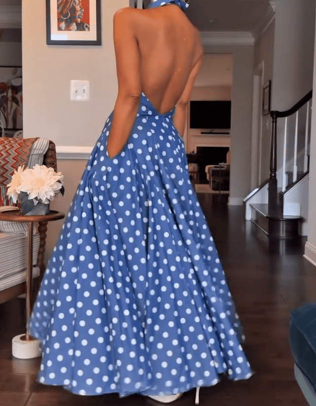 Polkadot Backless Maxi Dress