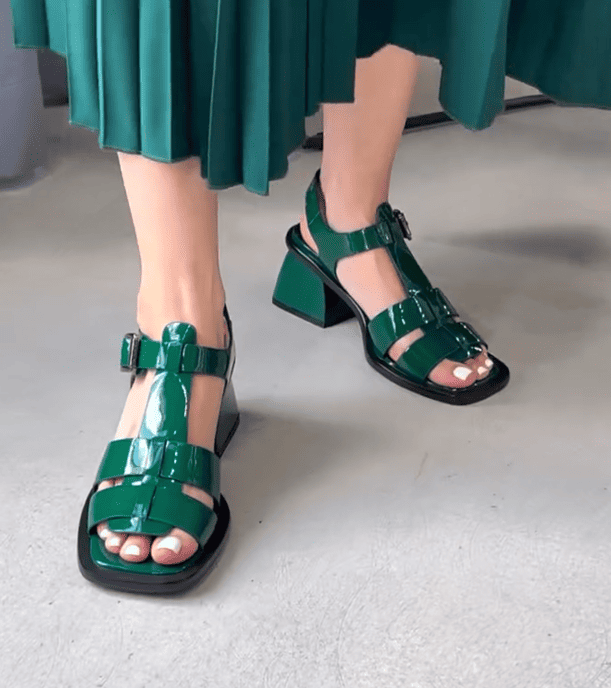 Leather Thick-Heel Sandals