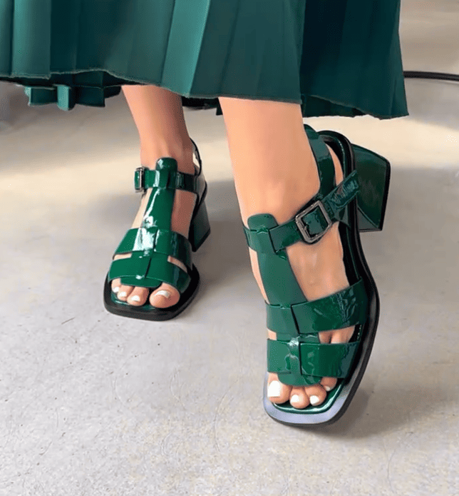 Leather Thick-Heel Sandals