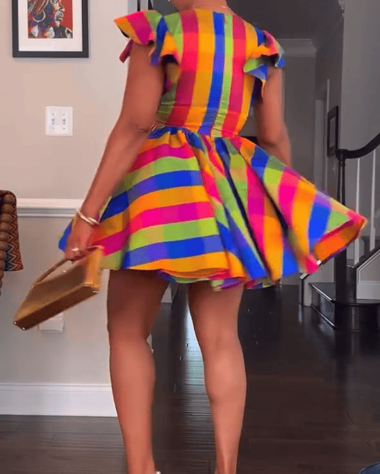 Rainbow Striped V-neck Dress