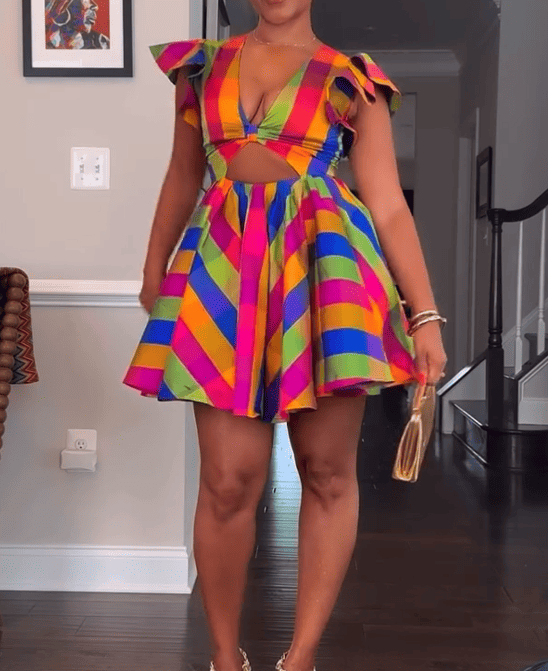 Rainbow Striped V-neck Dress