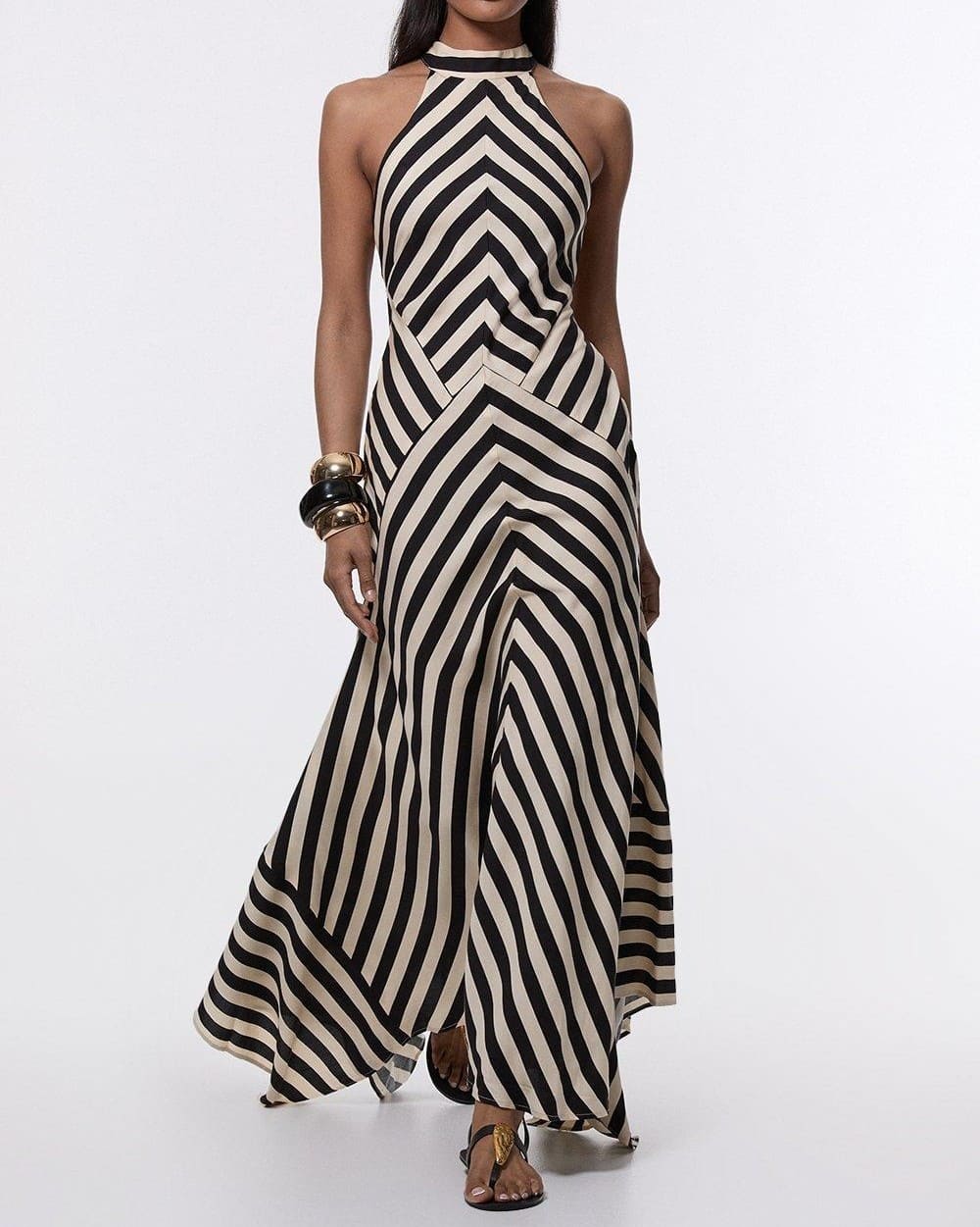 Zebra - Print Halter - neck Maxi Dress