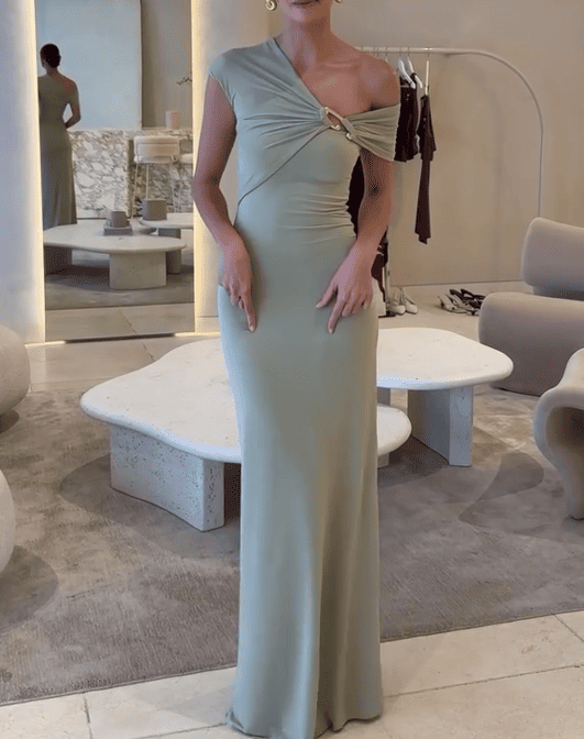 Asymmetrical Slinky Maxi Dress