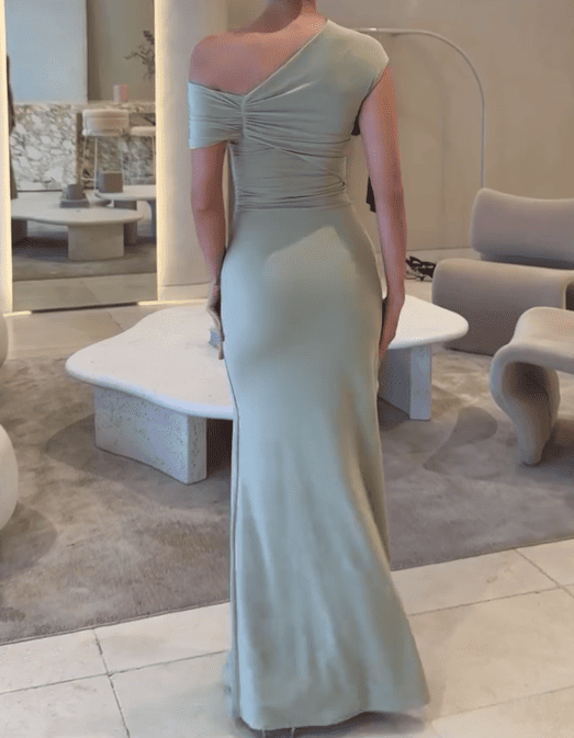 Asymmetrical Slinky Maxi Dress