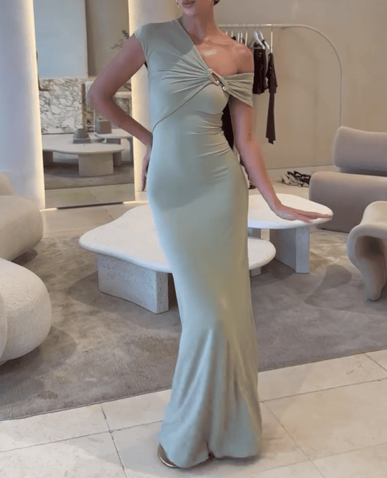 Asymmetrical Slinky Maxi Dress